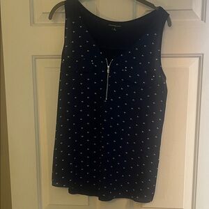 Elegant Navy Sleeveless Top with Polka Dots